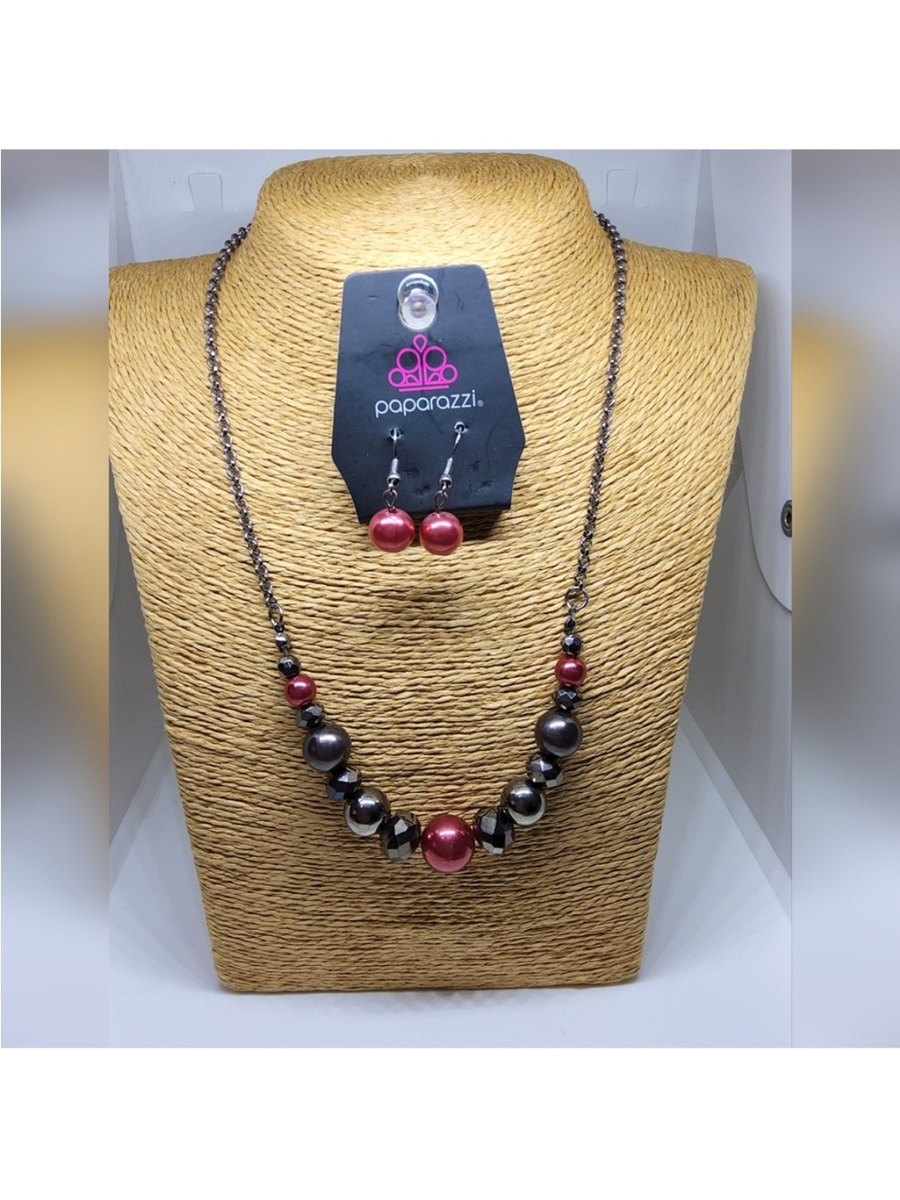 paparazzi Metallic Pink and Gunmetal Bead Necklace Set